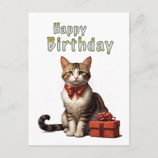 Carte Postale joyeux anniversaire chat (Devant)