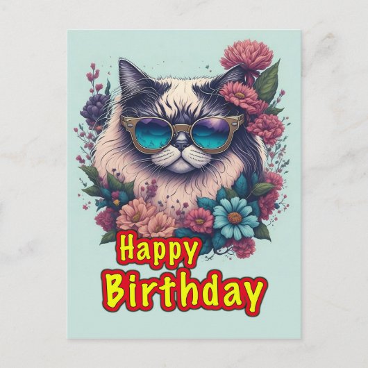 Carte Postale Joyeux Anniversaire Chat (Devant)