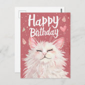 Carte Postale Joyeux Anniversaire Chat Blanc (Devant / Derrière)