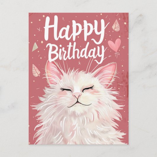 Carte Postale Joyeux Anniversaire Chat Blanc (Devant)