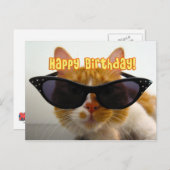 Carte Postale Joyeux anniversaire - Chat Cool dans Lunettes de s (Devant / Derrière)