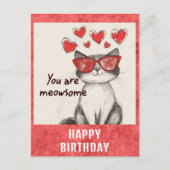Carte Postale Joyeux Anniversaire Chat Mignon Drôle Coeurs (Devant)