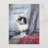 Carte Postale Joyeux Anniversaire Chat Peinture à l'Huile Rouge (Devant)