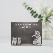 Carte Postale Joyeux Anniversaire Chat Rétro Drôle Bowling (Debout devant)