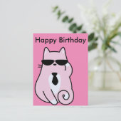 Carte postale Joyeux Anniversaire - Chat Rose Cool (Debout devant)