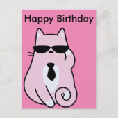 Carte postale Joyeux Anniversaire - Chat Rose Cool (Devant)