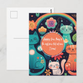 Carte Postale Joyeux Anniversaire Chat Style Boho Mignon (Devant / Derrière)