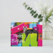 Carte Postale Joyeux anniversaire chat tigré (Debout devant)