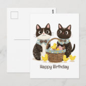Carte Postale Joyeux Anniversaire Chats de Pâques Panier de Pâqu (Devant / Derrière)