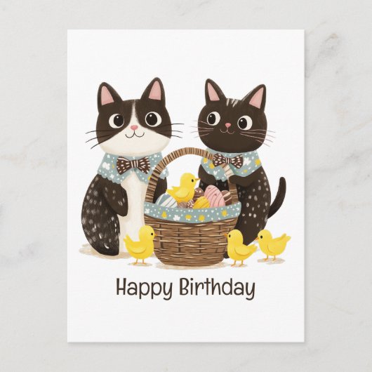 Carte Postale Joyeux Anniversaire Chats de Pâques Panier de Pâqu (Devant)