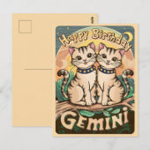 Carte Postale Joyeux Anniversaire Chats du Signe Zodiaque Gémeau (Devant / Derrière)
