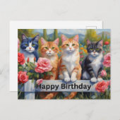 Carte Postale Joyeux Anniversaire Chats Mignons à la Clôture du  (Devant / Derrière)
