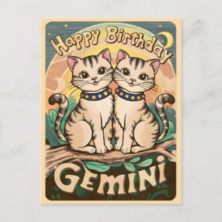 Carte Postale Joyeux Anniversaire Chats Signe Zodiaque Gémeaux