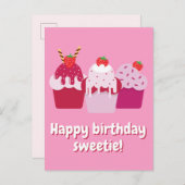 Carte Postale Joyeux Anniversaire Chéri Gâteaux Fraises Mignons (Devant / Derrière)