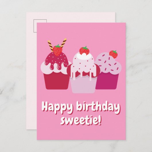 Carte Postale Joyeux Anniversaire Chéri Gâteaux Fraises Mignons (Devant / Derrière)