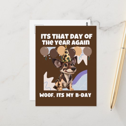 Carte Postale Joyeux anniversaire chien africain brun mignon (Devant/Arrière en situation)