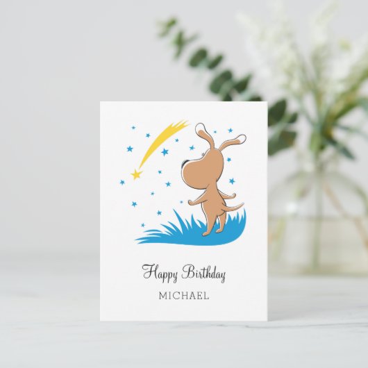 Carte Postale Joyeux Anniversaire Chien Chiot Puppy Shooting Sta (Debout devant)