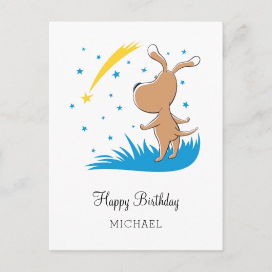 Carte Postale Joyeux Anniversaire Chien Chiot Puppy Shooting Sta (Devant)