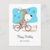 Carte Postale Joyeux Anniversaire Chien Chiot Puppy Vélo équitat (Devant)
