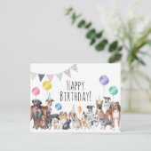 Carte Postale Joyeux Anniversaire Chien Coloré Mignon  (Debout devant)