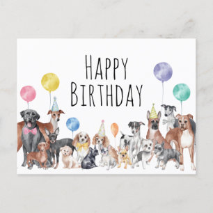 Carte Postale Joyeux Anniversaire Chien Coloré Mignon 