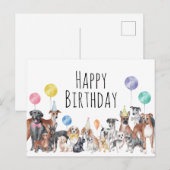 Carte Postale Joyeux Anniversaire Chien Coloré Mignon  (Devant / Derrière)