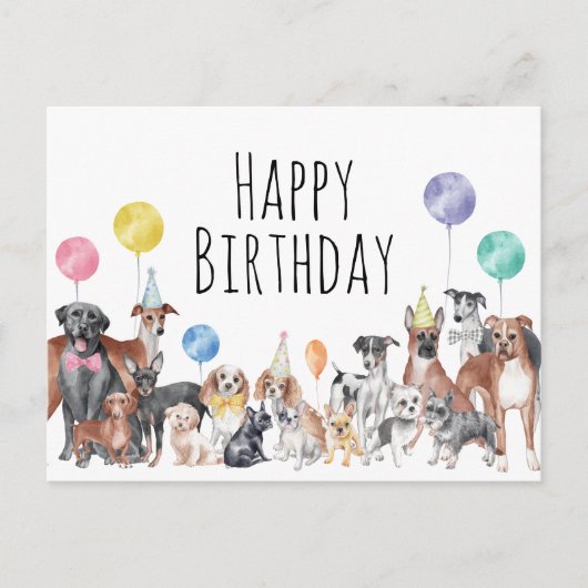 Carte Postale Joyeux Anniversaire Chien Coloré Mignon  (Devant)