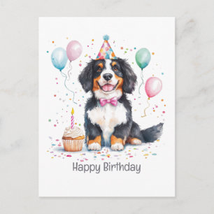 Carte Postale Joyeux Anniversaire Chien de Montagne Bernois