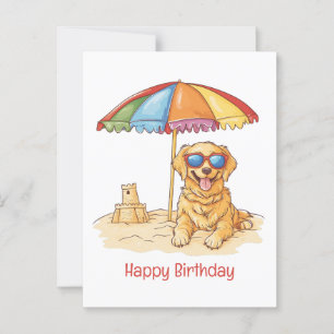 Carte Postale Joyeux Anniversaire Chien de Plage Retriever Doré