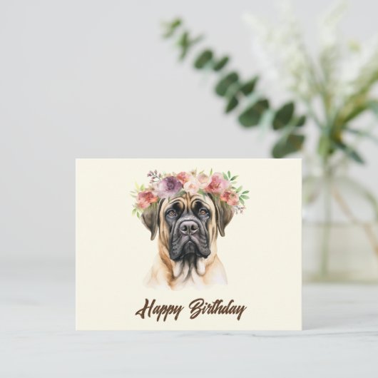 Carte Postale Joyeux Anniversaire Chien Mastiff Anglais avec des (Debout devant)