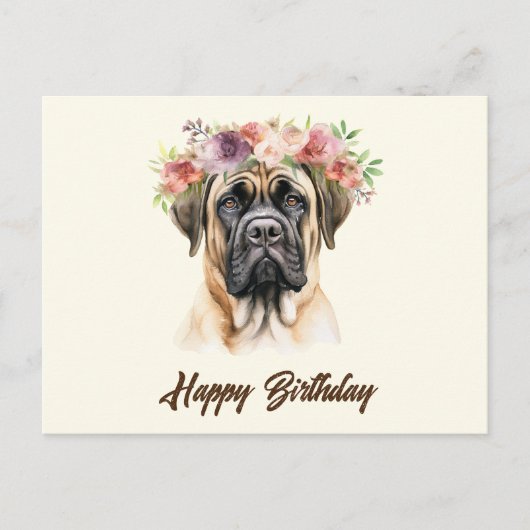 Carte Postale Joyeux Anniversaire Chien Mastiff Anglais avec des (Devant)
