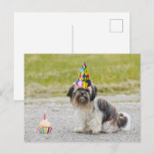 Carte Postale Joyeux Anniversaire Chien Mignon avec Cupcake (Devant / Derrière)