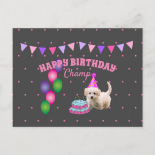 Carte Postale Joyeux Anniversaire chien mignon avec pois de gâte