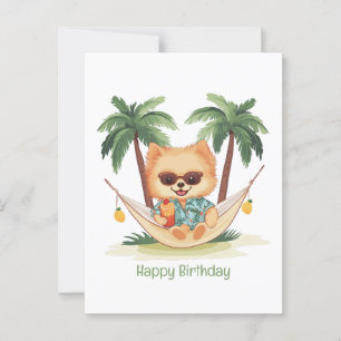Carte Postale Joyeux Anniversaire Chien Pomeranian Dans Un Hamac