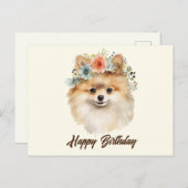 Carte Postale Joyeux Anniversaire Chien Pomeranian Mignon avec d (Devant / Derrière)