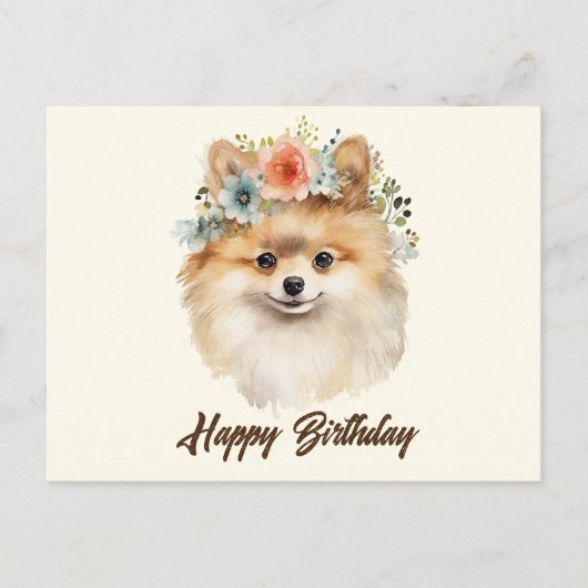 Carte Postale Joyeux Anniversaire Chien Pomeranian Mignon avec d (Devant)