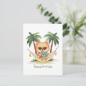 Carte Postale Joyeux Anniversaire Chien Poméranien Dans Un Hamac (Debout devant)