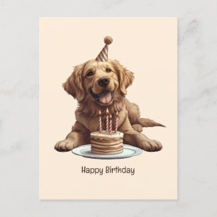 Carte Postale Joyeux Anniversaire Chien Retriever Doré