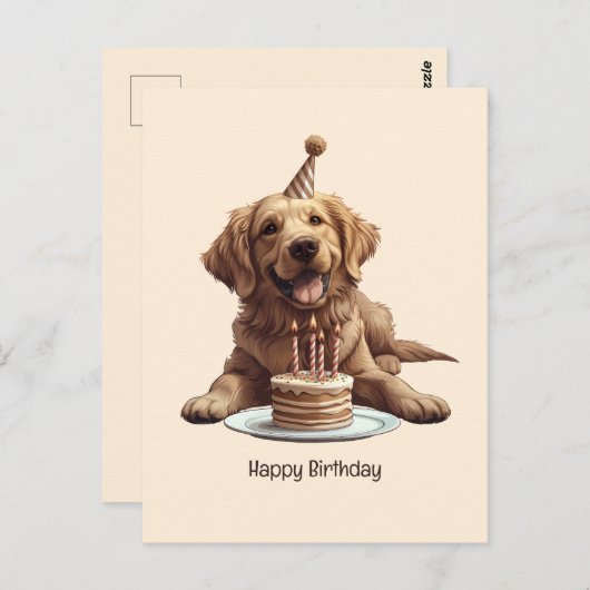 Carte Postale Joyeux Anniversaire Chien Retriever Doré (Devant / Derrière)