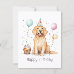 Carte Postale Joyeux Anniversaire Chien Retriever Doré