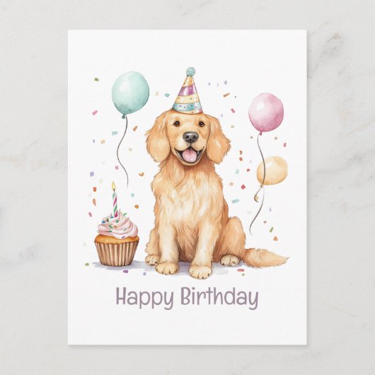 Carte Postale Joyeux Anniversaire Chien Retriever Doré (Devant)