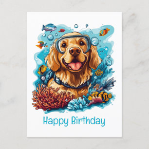 Carte Postale Joyeux Anniversaire Chien Retriever Dore Né en Tra