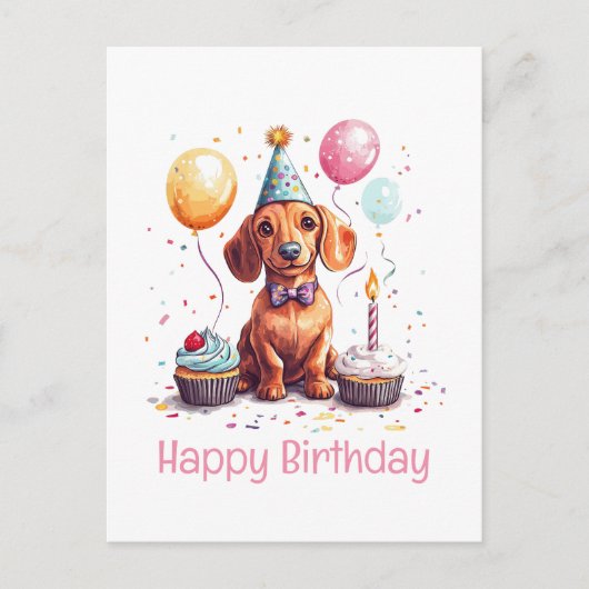 Carte Postale Joyeux Anniversaire Chien Teckel (Devant)