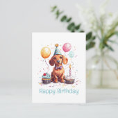 Carte Postale Joyeux Anniversaire Chien Teckel (Debout devant)