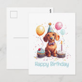 Carte Postale Joyeux Anniversaire Chien Teckel (Devant / Derrière)