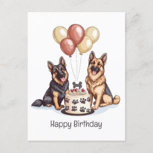 Carte Postale Joyeux Anniversaire Chiens berger allemands Gâteau