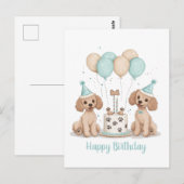 Carte Postale Joyeux Anniversaire Chiens Caniches Standards (Devant / Derrière)