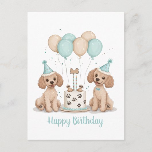Carte Postale Joyeux Anniversaire Chiens Caniches Standards (Devant)