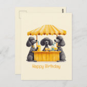 Carte Postale Joyeux Anniversaire Chiens Caniches Standards Stan (Devant / Derrière)