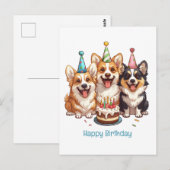 Carte Postale Joyeux Anniversaire Chiens Corgis (Devant / Derrière)